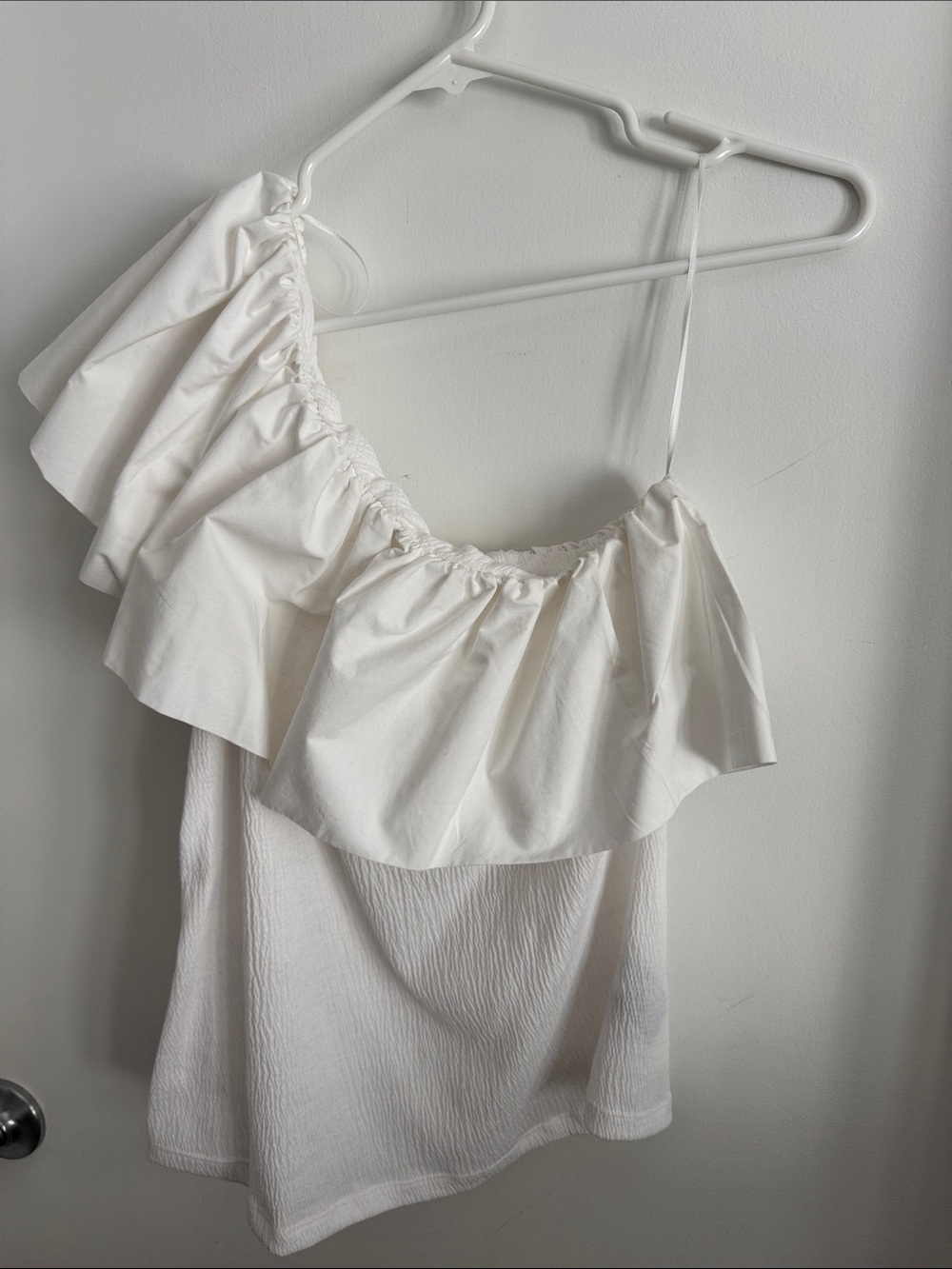 White Ruffle One-Shoulder Top